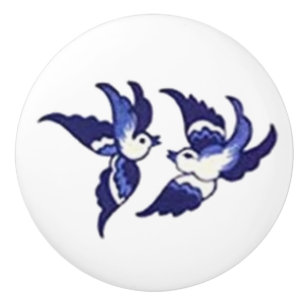 Bouton De Porte En Céramique Conception bleue classique d'oiseau de saule