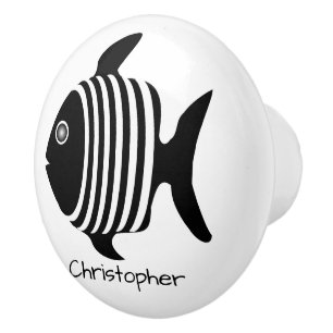Bouton De Porte En Céramique Conception d'ange de mer noir et blanc personnalis