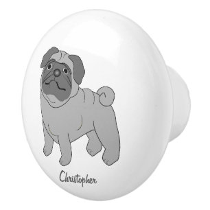 Bouton De Porte En Céramique Conception de chien de carlin personnalisée