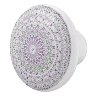 Bouton De Porte En Céramique Conception de motif de mandala lavande et vert