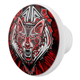 Bouton De Porte En Céramique Conception de totem tribal Haida de loup