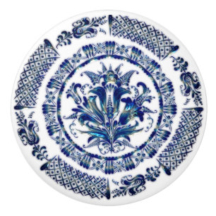 Bouton De Porte En Céramique Conception du mandala bleu marine