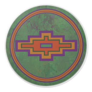 Bouton De Porte En Céramique Conception géométrique verte Sagebrush Sud-Ouest