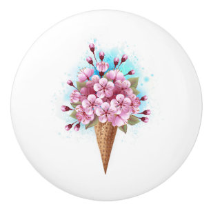 Bouton De Porte En Céramique Cône rose Sakura crème glacée gaufre