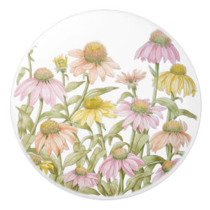 Bouton De Porte En Céramique Coneflowers Watercolor