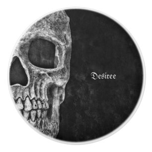 Bouton De Porte En Céramique Cool Gothique Moitié Crâne Noir et Blanc Grunge
