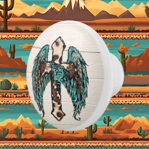 Bouton De Porte En Céramique Cool Western cross faux bois