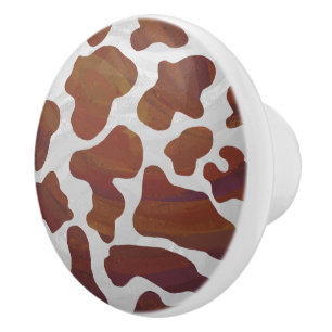 Bouton De Porte En Céramique Copie Brown et blanche de vache