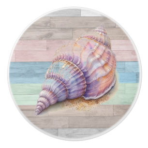 Bouton De Porte En Céramique Coquillage Bois Plage Nautique Coques Bleu Pêche