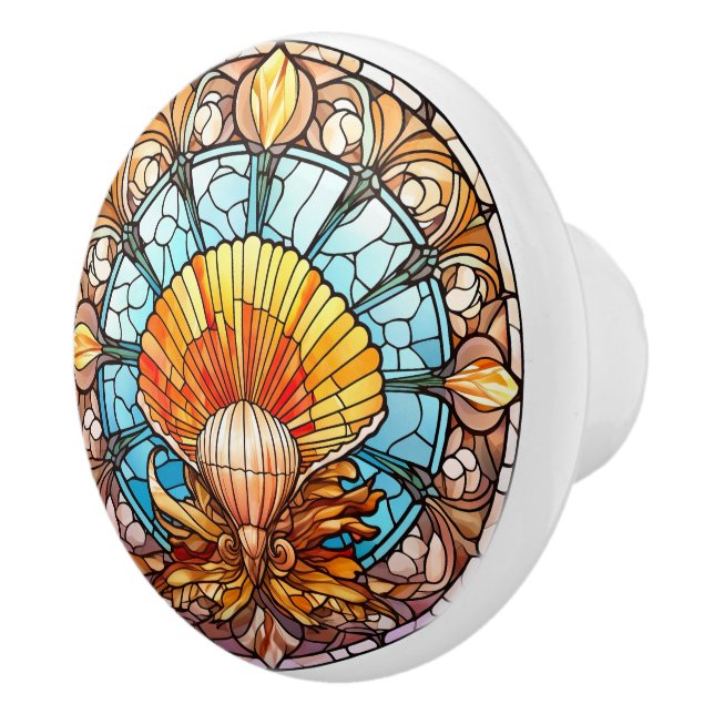 Bouton De Porte En Céramique coquillage élégant en faux vitrail (Droite)
