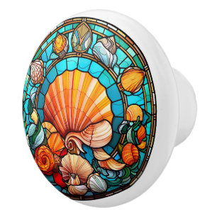 Bouton De Porte En Céramique coquillage élégant en faux vitrail