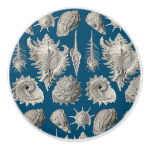Bouton De Porte En Céramique Coquillages Plage Nautique Coques Bleu Blanc