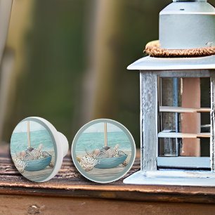 Bouton De Porte En Céramique Coquilles amassées à l'aquarelle de bord de mer