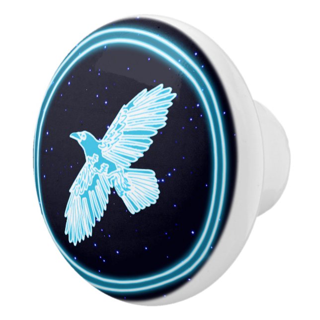 Bouton De Porte En Céramique Corbeau bleu sur étoiles (Droite)