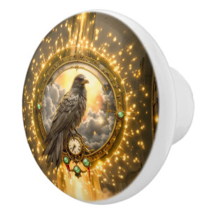 Bouton De Porte En Céramique Corbeau Gardien du Temps – Horlogerie Gothique