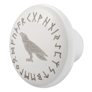 Bouton De Porte En Céramique Corbeau Odin Viking Mythologie runes runique