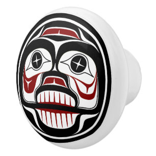 Bouton De Porte En Céramique Côte du Pacifique Nord-Ouest Haida Peau pleuvoir