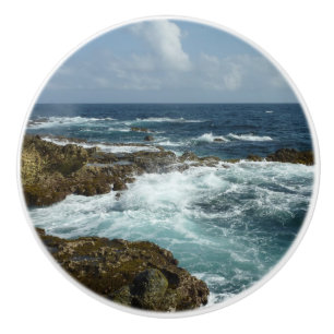 Bouton De Porte En Céramique Côte rocheuse d'Aruba et océan bleu