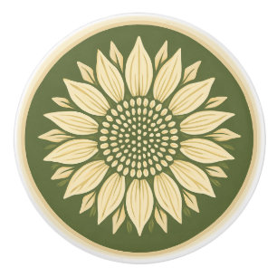 Bouton De Porte En Céramique Cottage Core ivoire et Sage Sunflower Ceramic Knob
