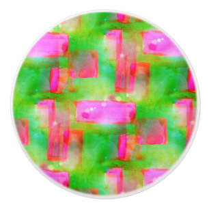 Bouton De Porte En Céramique Couleur abstraite peinte en jaune, rose