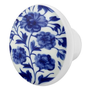 Bouton De Porte En Céramique Couleur bleu et blanc - Joli Vintage floral