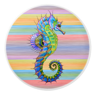 Bouton De Porte En Céramique Couleur Coucher De Soleil Bleu Artsy Seahorse