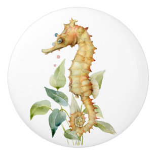BOUTON DE PORTE EN CÉRAMIQUE COULEUR DE L'EAU SEAHORSE ART, PLAGE, CÔTE MER VIE