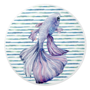 BOUTON DE PORTE EN CÉRAMIQUE COULEUR D'EAU BLEU TROPICAL FISH PLAGE VACANCES