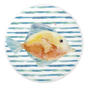 BOUTON DE PORTE EN CÉRAMIQUE COULEUR D'EAU CLAIRE POISSON TROPICAL, VACANCES DE