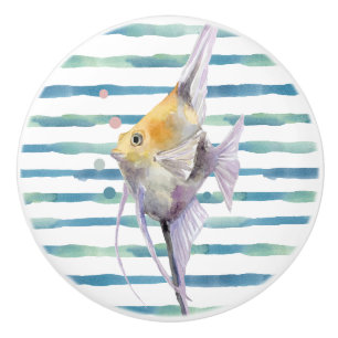 BOUTON DE PORTE EN CÉRAMIQUE COULEUR D'EAU POISSON TROPICAL, VACANCES PLAGE MAI