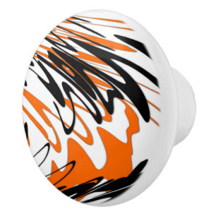 Bouton De Porte En Céramique Couleurs du Bengale Orange et lignes noires