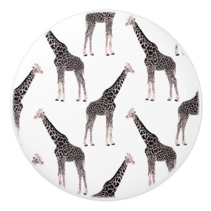 Bouton De Porte En Céramique Coupe rose et noire Girafe Blanc design animal