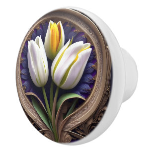 Bouton De Porte En Céramique Courbes gracieuses : Tulipe blanche au design Art