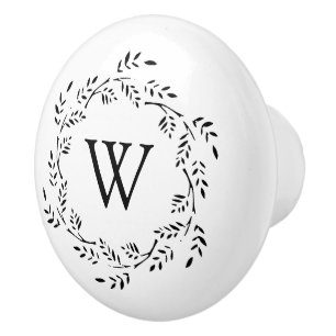 Bouton De Porte En Céramique Couronne botanique Monogramme initial unique