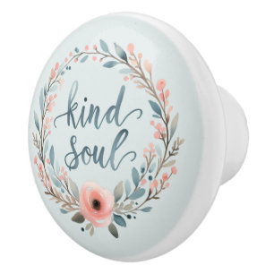 Bouton De Porte En Céramique Couronne florale de l'âme gentille Citation à l'aq