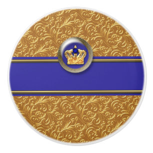 Bouton De Porte En Céramique Couronne personnalisée or et bleu royal