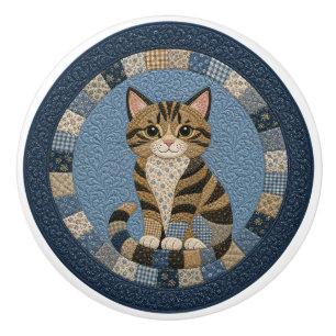 Bouton De Porte En Céramique Couverture de chat tigré