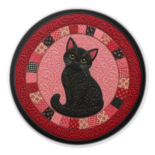 Bouton De Porte En Céramique Couvre-lit Chat Noir 
