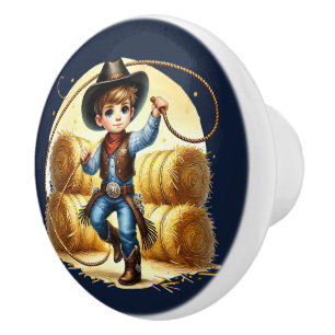 Bouton De Porte En Céramique Cow-boy cool attachant des garçons