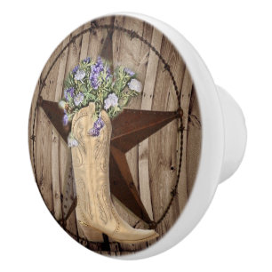Bouton De Porte En Céramique cow-boy fleur sauvage de la grange rustique
