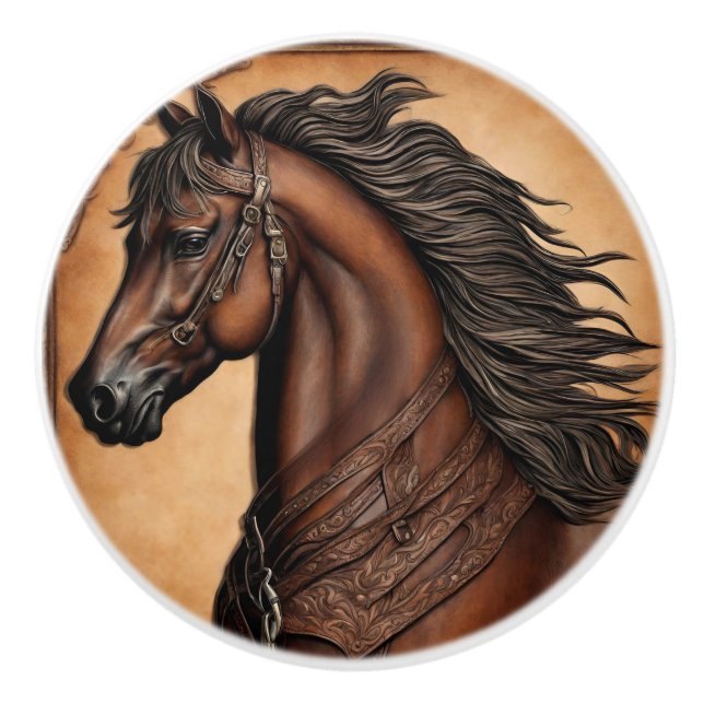 Bouton De Porte En Céramique Cowboy Pays occidental Cheval Equestre Brown (Devant)