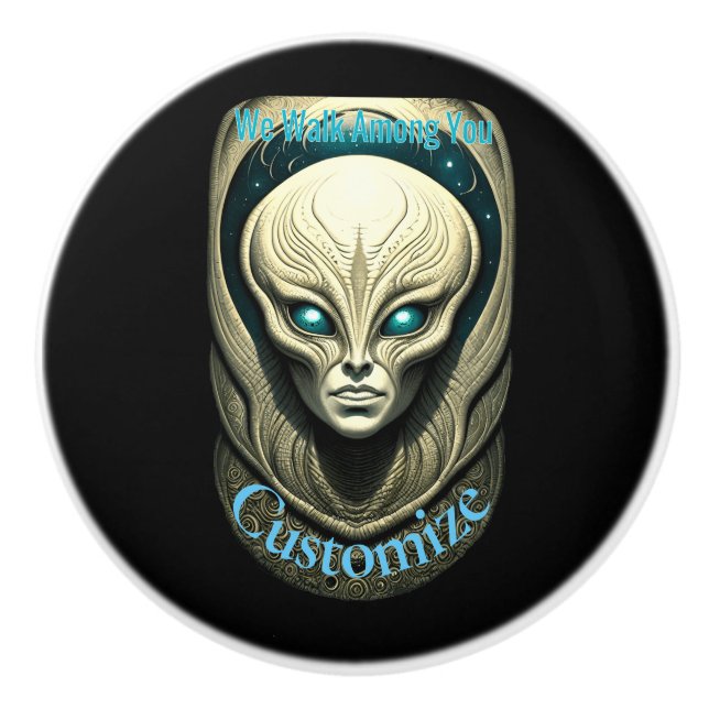 Bouton De Porte En Céramique Crâne Alien Tête Thunder_Cove (Devant)