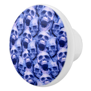 Bouton De Porte En Céramique Crâne bleu foncé