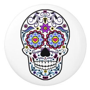Bouton De Porte En Céramique Crâne coloré de sucre