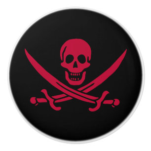 Bouton De Porte En Céramique Crâne et épées de Crimson Drapeau pirate de Calico