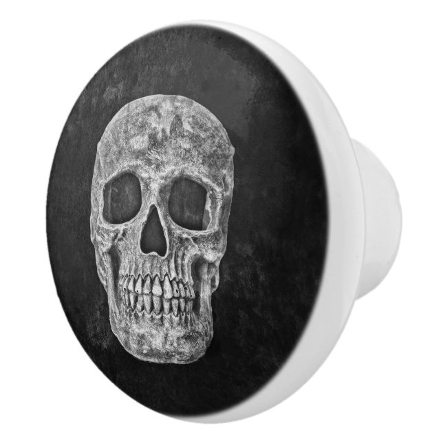 Bouton De Porte En Céramique Crâne grunge gothique noir et blanc (Droite)