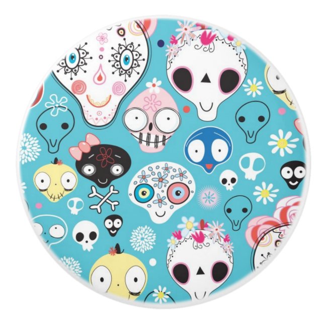 Bouton De Porte En Céramique Crâne riant de texture (Devant)