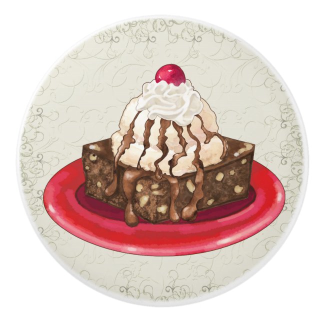 Bouton De Porte En Céramique Crème glacée décadente Sundae Brownie Tiroirs (Devant)