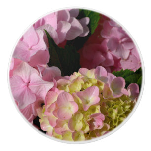 Bouton De Porte En Céramique Crème rose Hydrangeas jaune rose vert floral