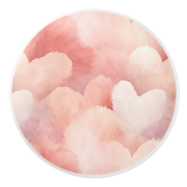 Bouton De Porte En Céramique Crème rose pâle Coeurs de Pêche (Devant)